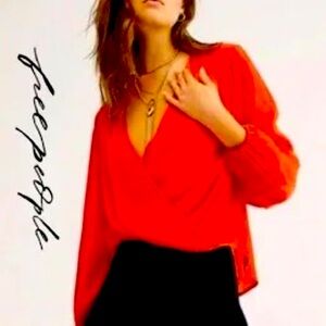 BY FREE PEOPLE CHECK ON IT WRAP TOP FLAMING RED ORANGE NEVER WORN!❤️
